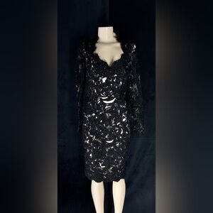 Black Lace Sheath Dress with Scalloped Neckline